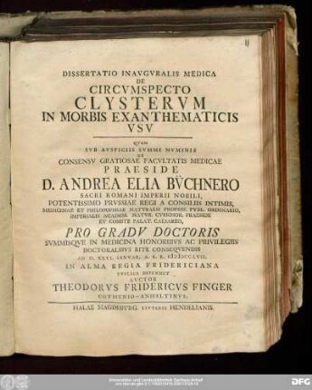 Dissertatio Inavgvralis Medica De Circvmspecto Clystervm In Morbis Exanthematicis Vsv