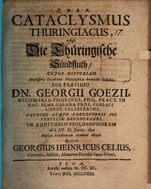 Cataclysmus Thuringiacus, vulgo die Thüringische Sündfluth