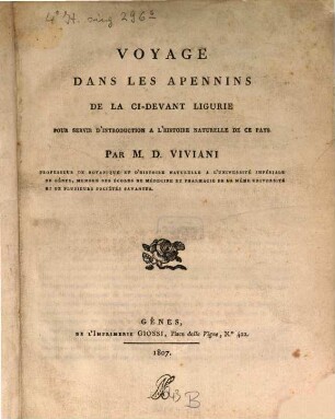 Voyage dans les Apennins de la ci-devant Ligurie, pour servir d'introduction à l'histoire naturelle de ce pays