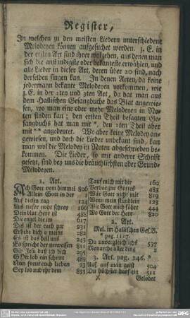 Register, In welchen zu den meisten Liedern unterschiedene Melodeyen können aufgesuchet werden ...