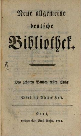 Neue allgemeine deutsche Bibliothek. 10. 1794