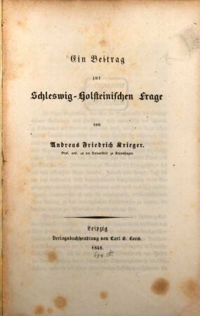 Ein Beitrag zur Schleswig-Holsteinischen Frage