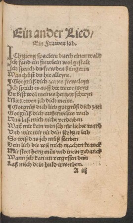 Ein ander Lied/ || Ein Frawen lob. ||