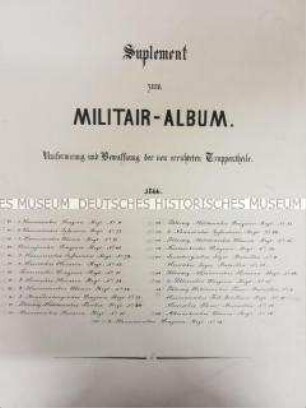 Inhaltsverzeichnis von Schindler: Suplement zum Militair-Album. 1866.