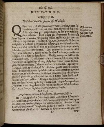 Disputatio XIII. De Libertatis Christianae usu & abusu