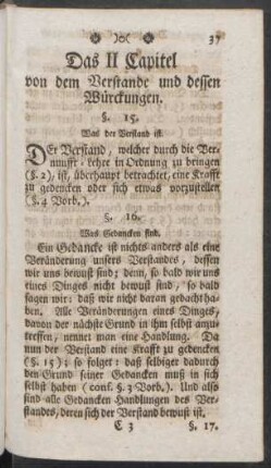 Das II. Capitel von dem Verstande und dessen Würckungen
