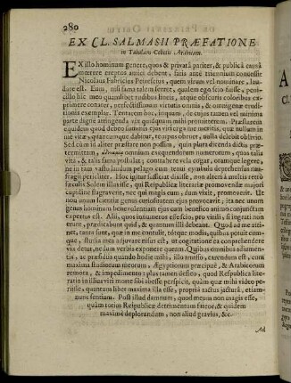 Ex Cl. Salmasii Praefatione in Tabulam Cebetis Arabicam