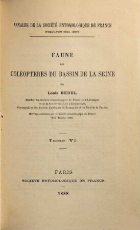 Faune des Coléoptères du bassin de la Seine, 6