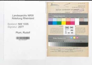 Entnazifizierung Rudolf Plum , geb. 23.06.1903 (Angestellter)