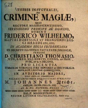 Theses Inavgvrales De Crimine Magiæ