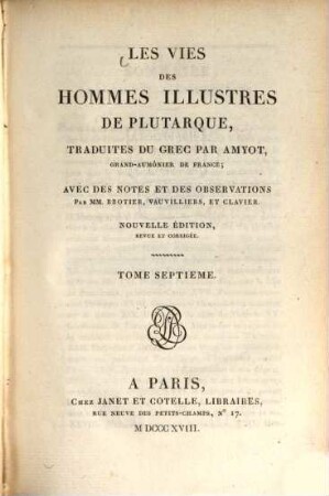 Les vies des hommes illustres de Plutarque, 7