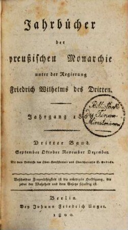 Jahrbücher der preußischen Monarchie unter der Regierung Friedrich Wilhelms III. 1800,3, 1800,3