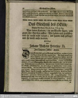 Das Gleichniß des Herrn, Beym Matthaeo XI,16. Luc. VII,31. seq. ...