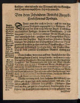 Von dem Zehendem Artickel Augsb. Confession und Apologia.