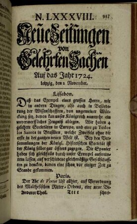 N. LXXXVIII. Leipzig, den 2 November. - N. XCVI. Leipzig, den 30 November.