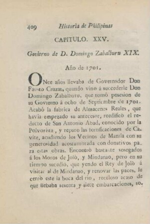 Capitulo. XXV. Govierno de D. Domingo Zabalburu XIX