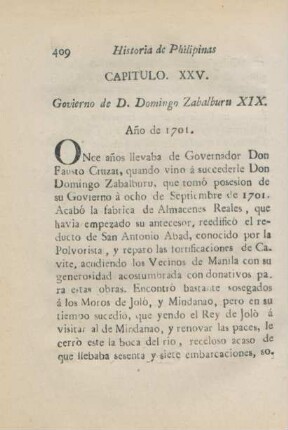 Capitulo. XXV. Govierno de D. Domingo Zabalburu XIX