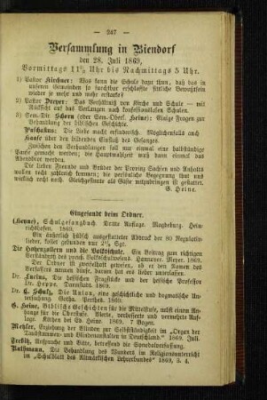 Versammlung in Biendorf : den 28. Juli 1869, Vormittags 11 1/2 Uhr bis Nachmittags 5 Uhr