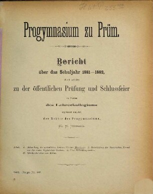Bericht : über das Schuljahr .... 1881/82