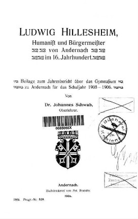 Ludwig Hillesheim, Humanist und Bürgermeister von Andernach im 16. Jahrhundert