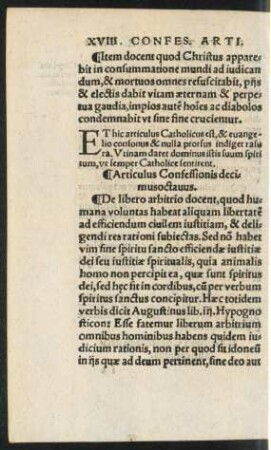 Articulus Confessionis decimusoctavus.
