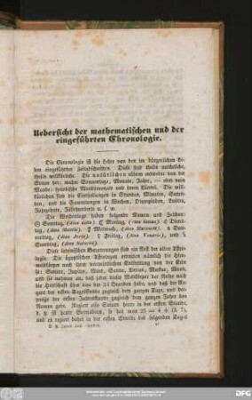 Uebersicht der mathematischen und der eingeführten Chronologie.
