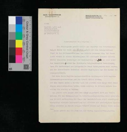 Schreiben vom Korvetten-Kapitän a.D. Max Valentiner an Kapitän z.S. a.D. Nerger