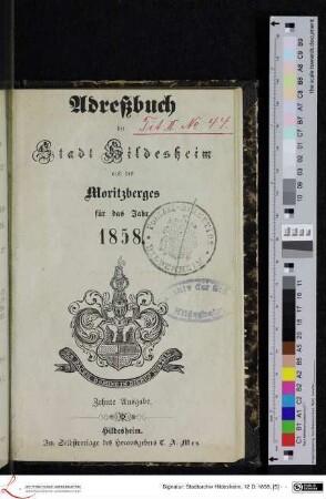 1858: [1858] Adreßbuch der Stadt Hildesheim und des Moritzberges : für das Jahr 1858