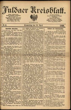 Erste Ausgabe vom Donnerstag, den 30. April 1896.