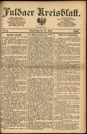 Erste Ausgabe vom Donnerstag, den 30. April 1896.