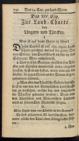 Das XIV. Cap. Zur Land-Charte von Ungarn und Türckey