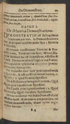 Caput I. De Materia Demonstrationis.