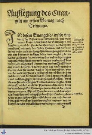 Außlegung des Evangelii am ersten Sontag nach Trinitatis