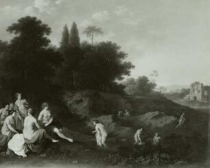 Flußlandschaft mit badenden Nymphen