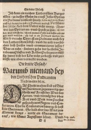 Die dritte Ursach/ Warumb niemand bey den Lutherischen Predicanten Nachtmalen sol/ etc.