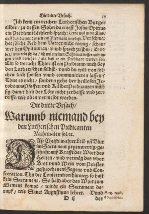 Die dritte Ursach/ Warumb niemand bey den Lutherischen Predicanten Nachtmalen sol/ etc.