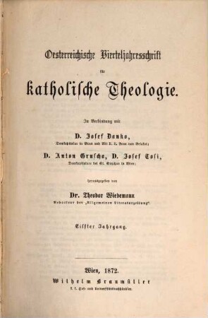 Österreichische Vierteljahresschrift für katholische Theologie. 11. 1872