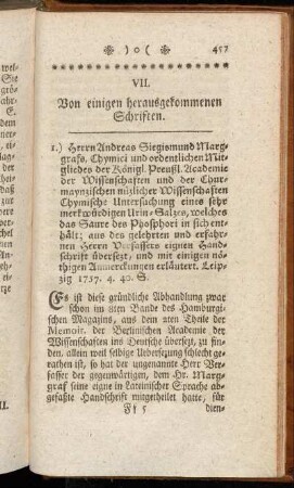 VII. Von einigen herausgekommenen Schriften.