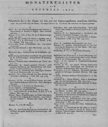 Monatsregister vom Dezember 1822