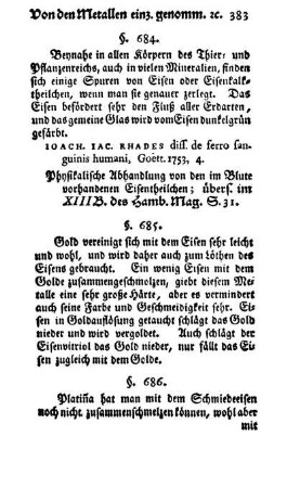 Eisen mit Gold, Platiña, Quecksilber, Bley, Silber, Wißmuth, Kupfer, Nickelkönig, Arsenik (§. 685-691)