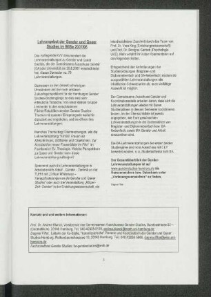 Lehrangebot der Gender und Queer Studies im WiSe 2007/08
