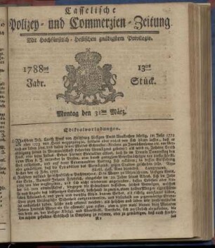 13tes Stueck, Montag den 31ten Maerz. 1788