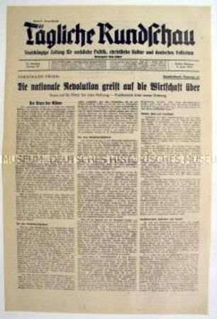 Sonderdruck (Beilage) der Tageszeitung "Tägliche Rundschau" zur "nationalen Revolution" auf dem Gebiet der Wirtschaft