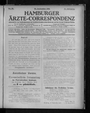 No. 38. 22. September 1918. 21. Jahrgang.