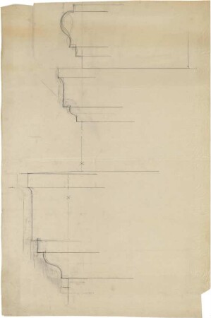 Billing, Hermann; Karlsruhe, (Baden-Württemberg) Ettlinger Tor; Ettlinger Tor, Bebauung Reichspostdirektion - Gesimse (Schnitte)