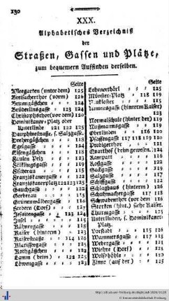 Alphabethisches Verzeichniß der Straßen, Gassen und Plätze