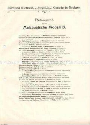 Referenzen über die Malzquetsche Modell B.