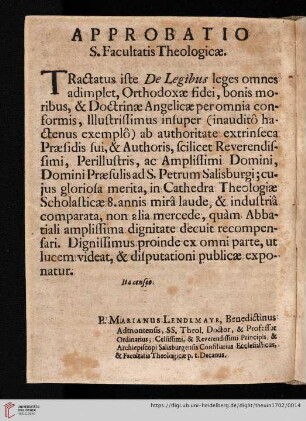 Approbatio S. Facultatis Theologicæ