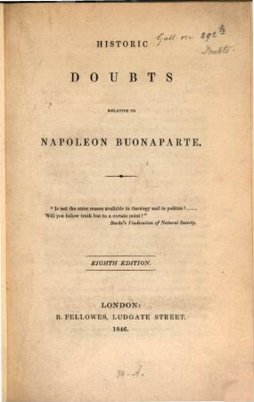 Doubts, histoire, relative to Napoleon Bonaparte