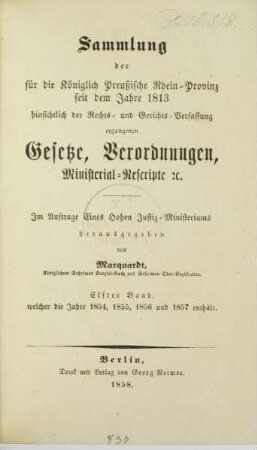 Bd. 11: Elfter Band, welcher die Jahre 1854, 1855,1856 und 1857 enthält.